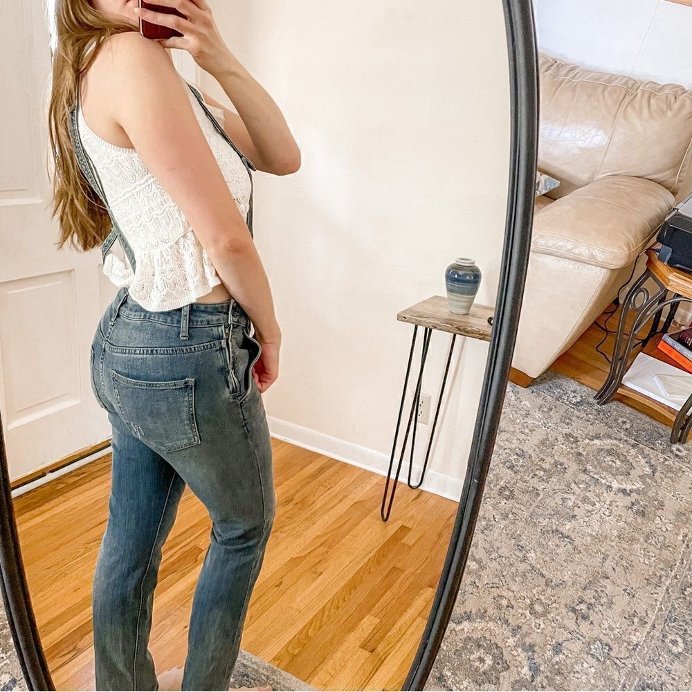 Free People Washed Denim Skinny Overalls Blue 26 - Picture 3 of 9